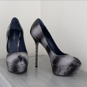 SERGIO ROSSI Snakeskin Peep-Toe Shoes Pumps Heels Size EU 39.5 , US 8.5 Party